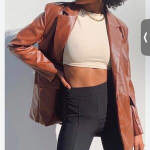 Princess Polly Brown Jocelyn Faux Leather Blazer